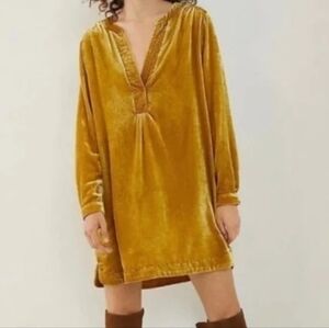 Anthropologie Melody Chartreuse Velvet Tunic Dress Oversize XS